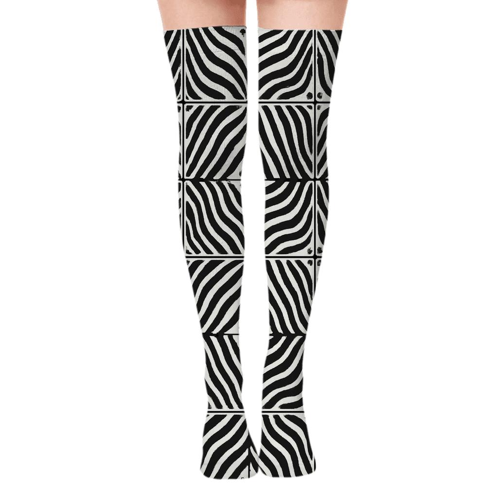 Tessellated Zebra Stripe Grid unique graphic over-the-knee socks