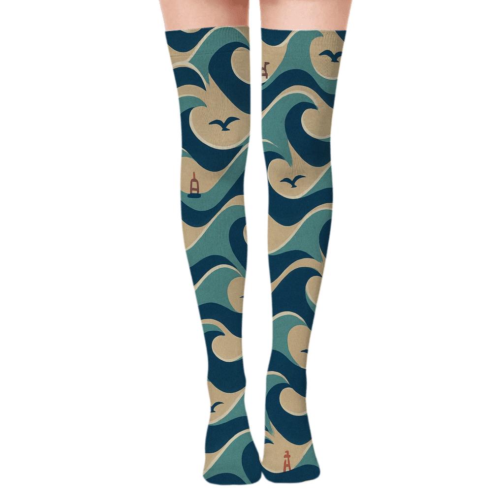 Tidal Chevron Wave Grid premium cozy over-the-knee socks