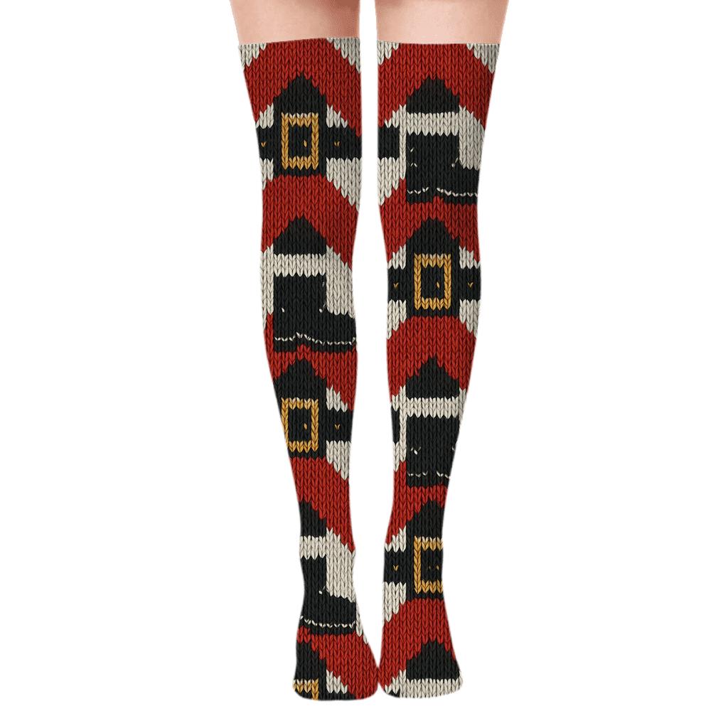 Boot And Belt Chevron Santa personalized over-the-knee socks