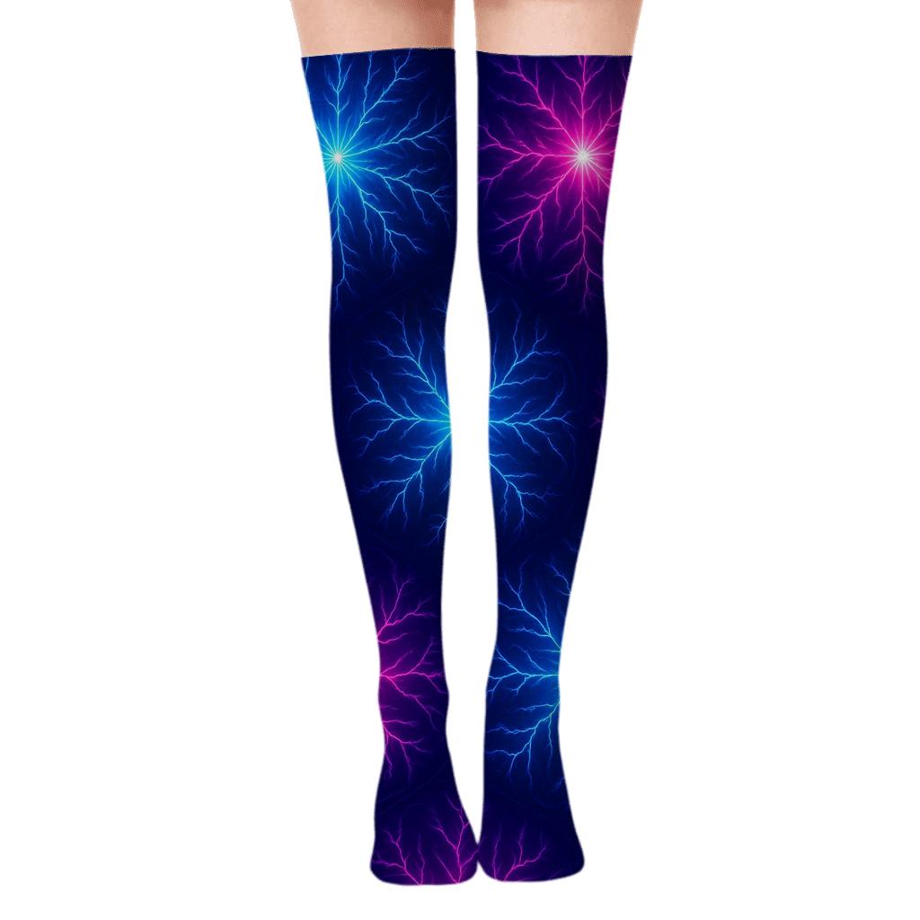 Radial Burst Neon Blue comfortable cotton over-the-knee socks