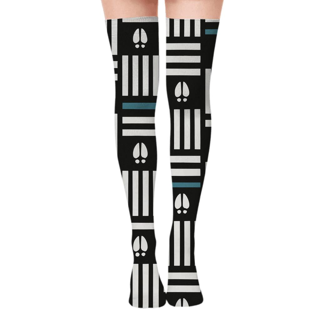 Zebra Crossing Modular Lattice designer print over-the-knee socks