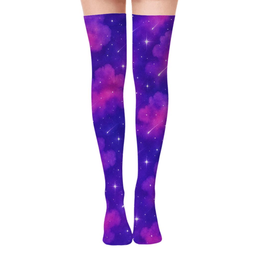 Neon Nebula Watercolor Drift premium cozy over-the-knee socks