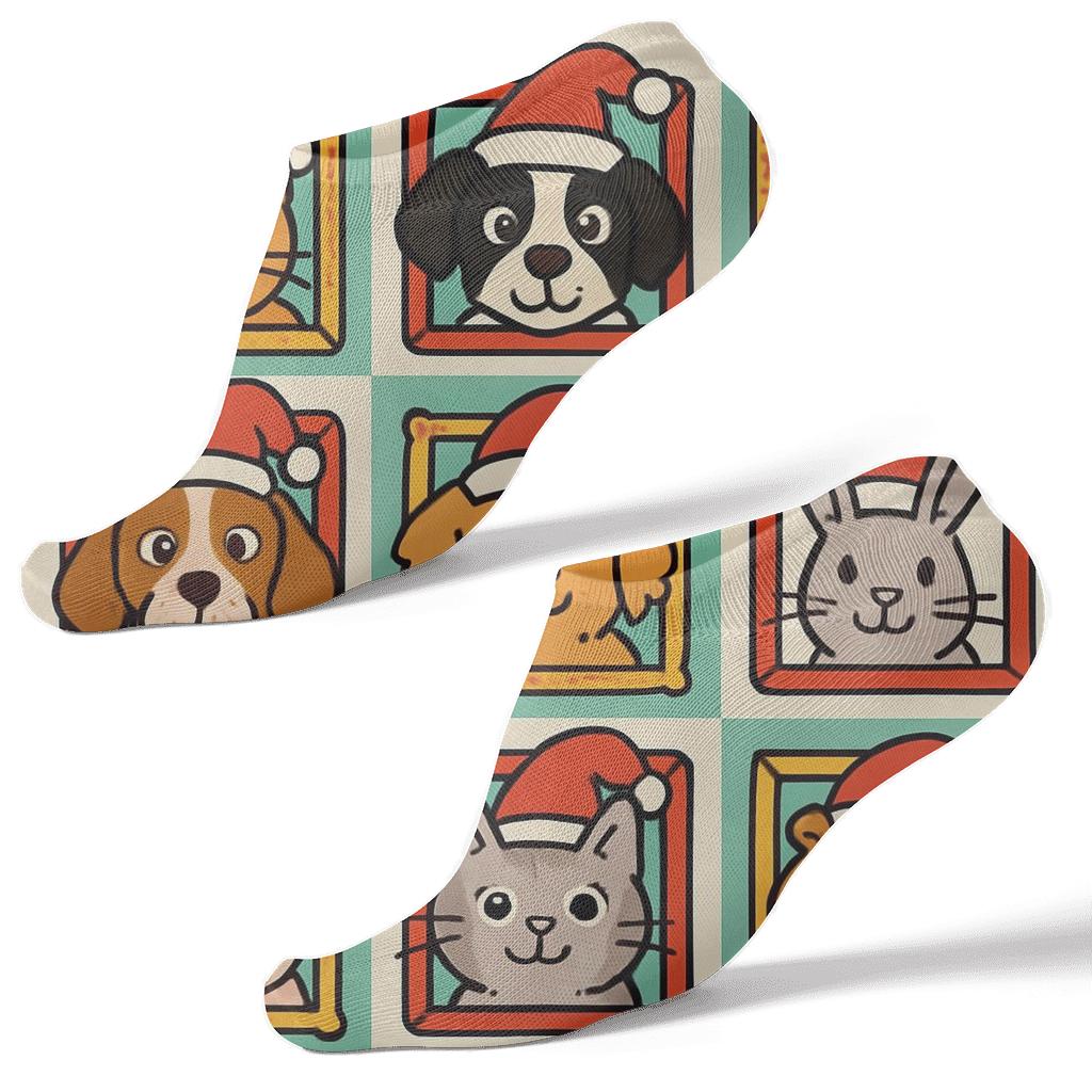 Holiday Pet Portrait Grid Xmas trendy patterned ankle socks