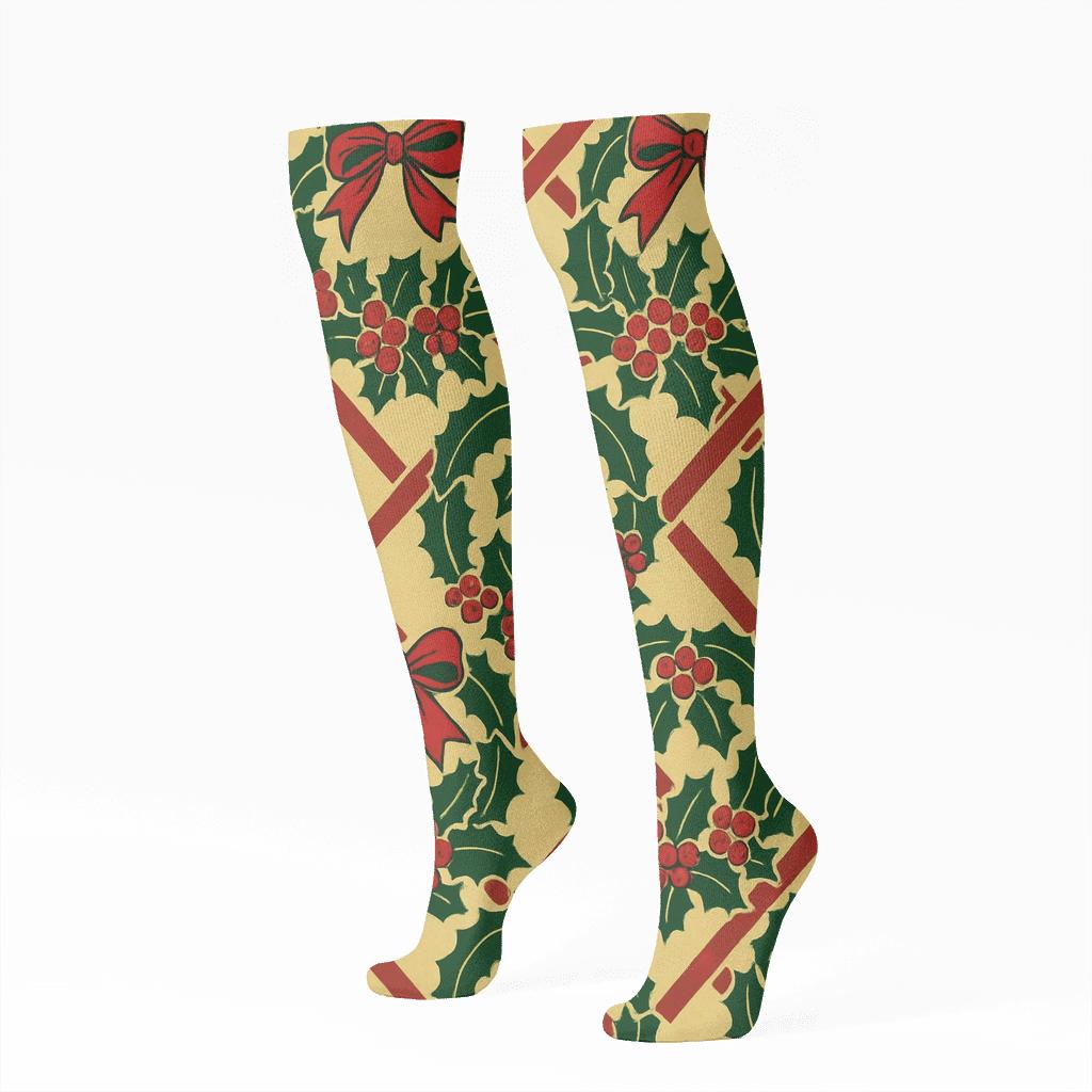 Ribbon Tied Hoop Wreath Pattern soft everyday knee-high socks