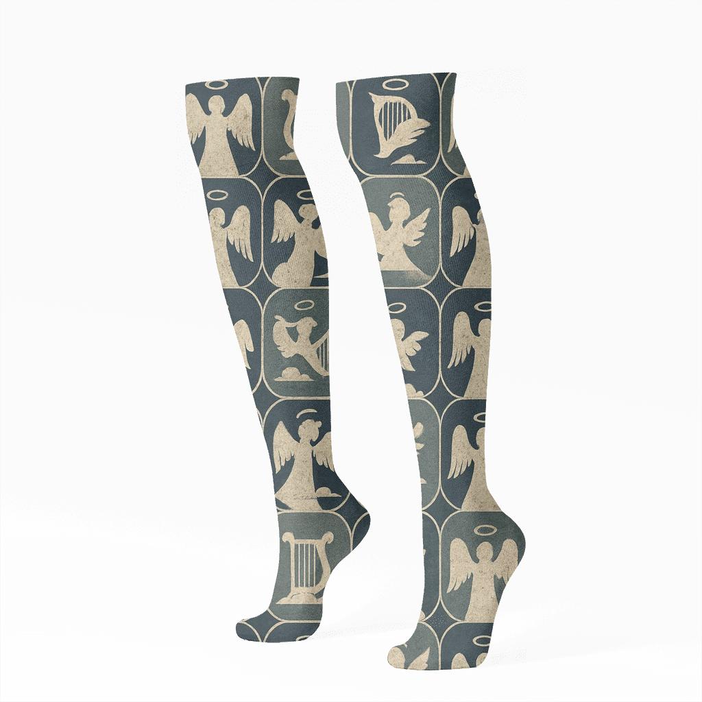 Guardian Angel Mosaic Grid trendy patterned knee-high socks