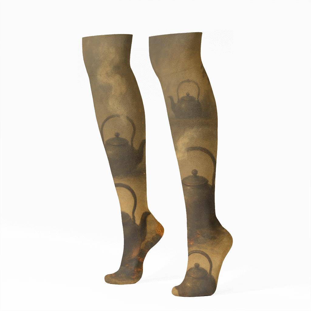 Kettle Scatter With Heart Accent comfortable cotton knee-high socks