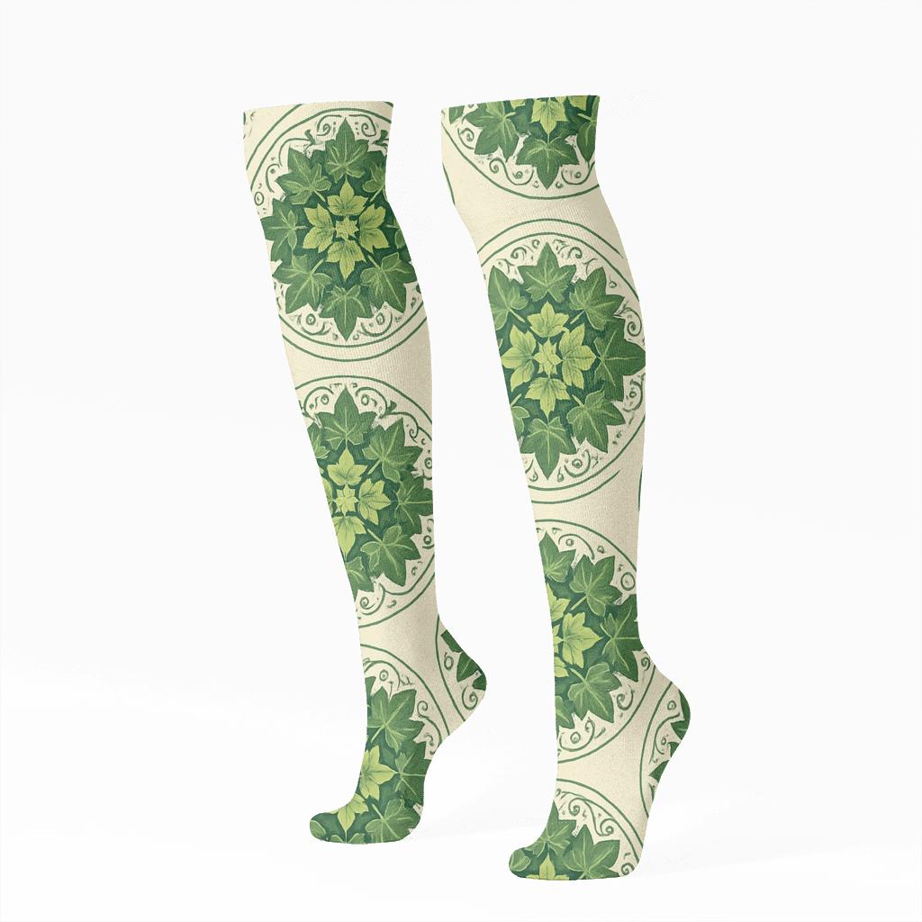 Ivy Wreath Medallion On Pale Cream Ground soft everyday knee-high socks