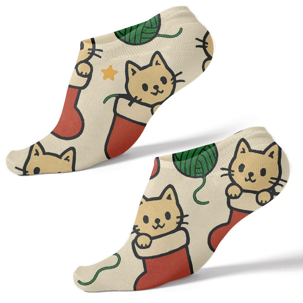 Festive Cat In Stocking Scatter Holiday premium sports ankle socks