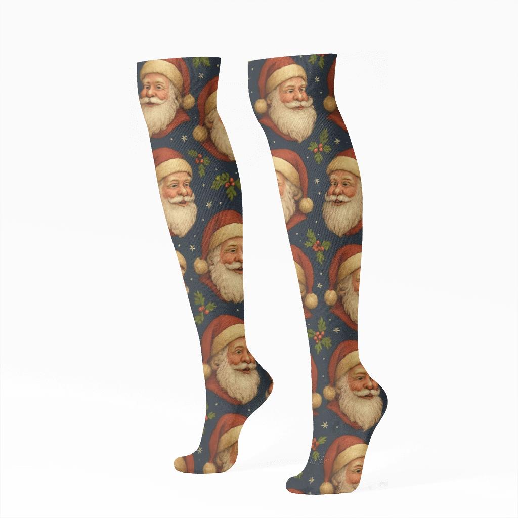 Santa Claus Midnight Tessellation designer print knee-high socks