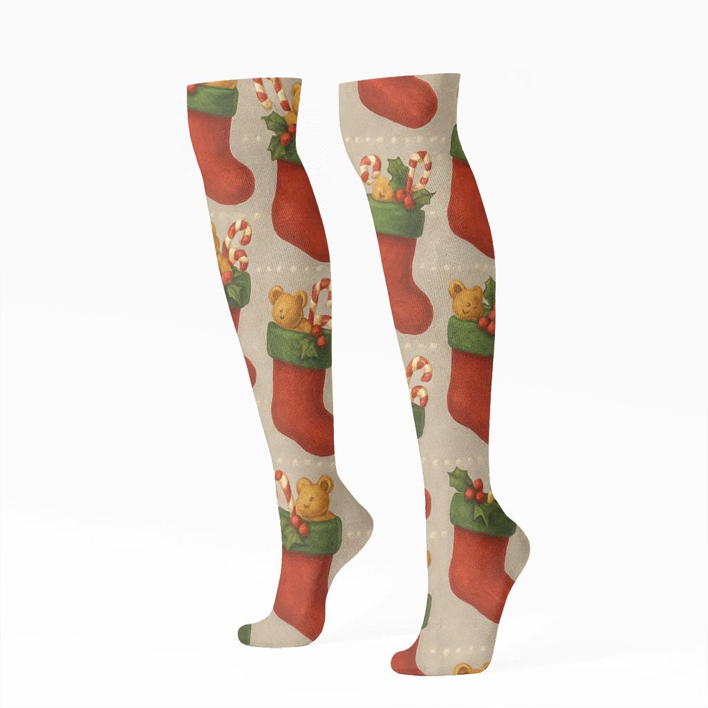Festive Stocking Row Christmas comfortable cotton knee-high socks