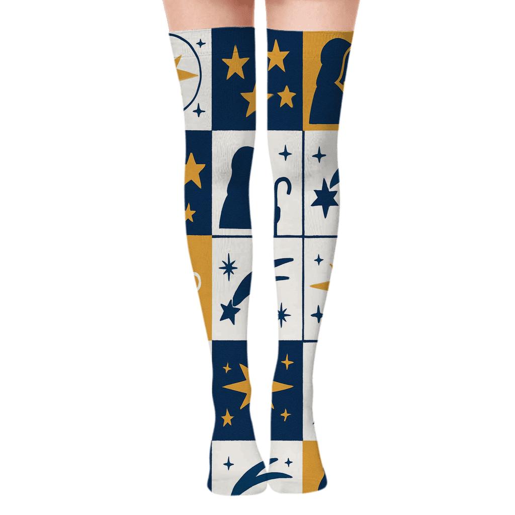 Guiding Star Patchwork With Star Of Bethlehem trendy patterned over-the-knee socks