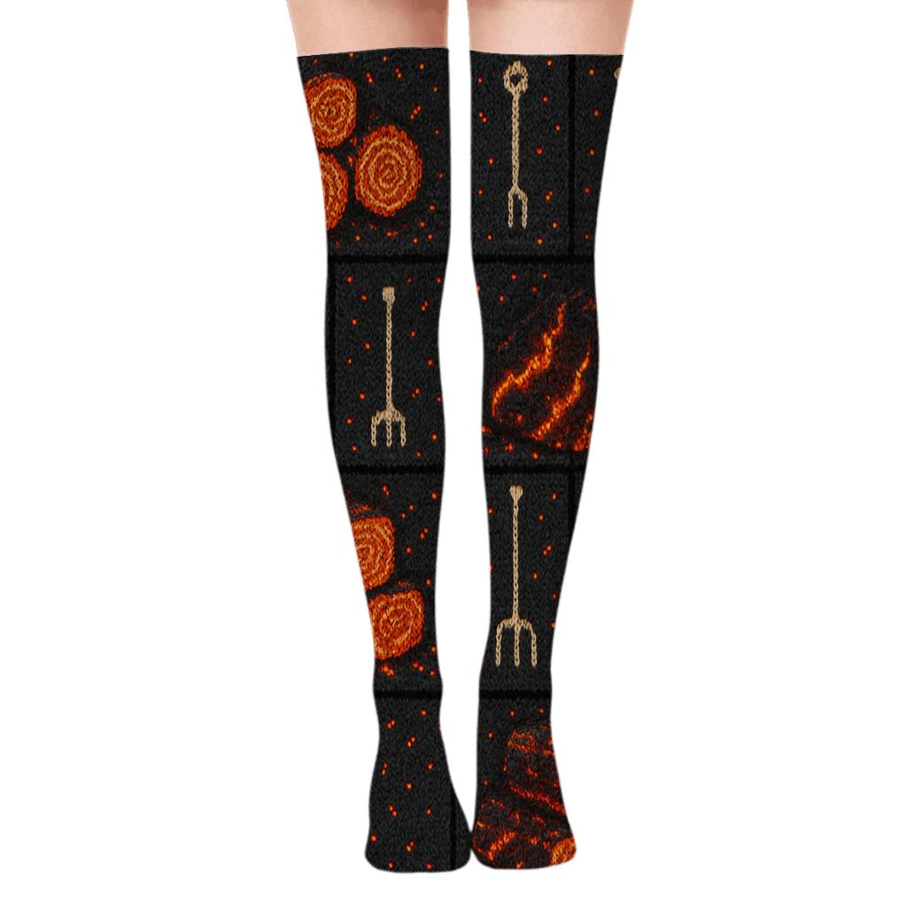 Fireplace Hearth Grid Pattern trendy patterned over-the-knee socks