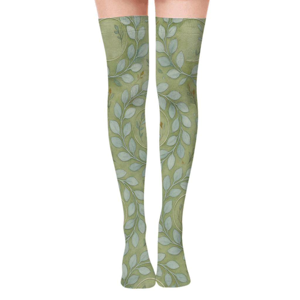 Eucalyptus Garland Tessellation Wreath soft everyday over-the-knee socks