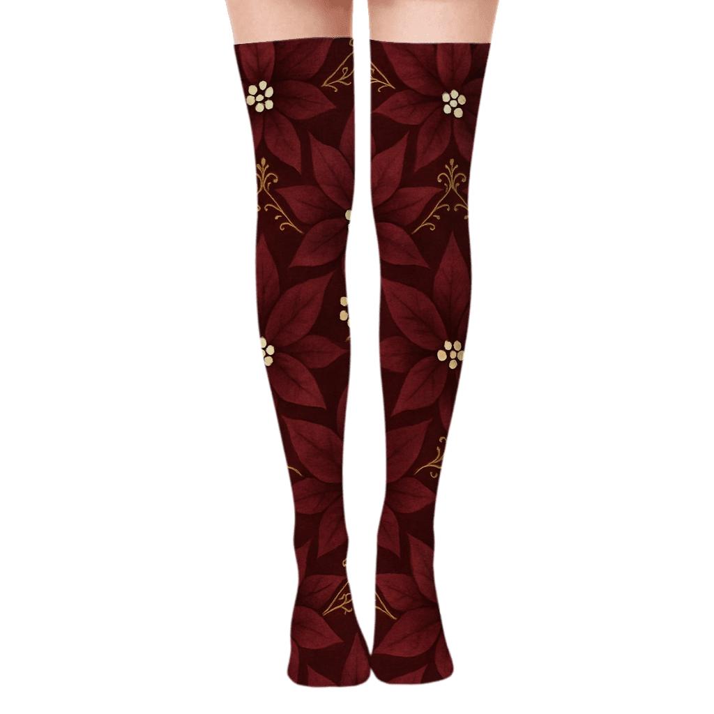 Burgundy Star Bract Chevron soft everyday over-the-knee socks