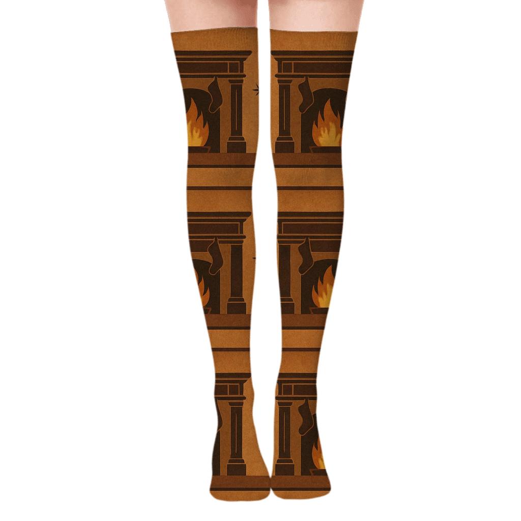 Cozy Mantel Silhouette With Fireplace Band stylish fashion over-the-knee socks