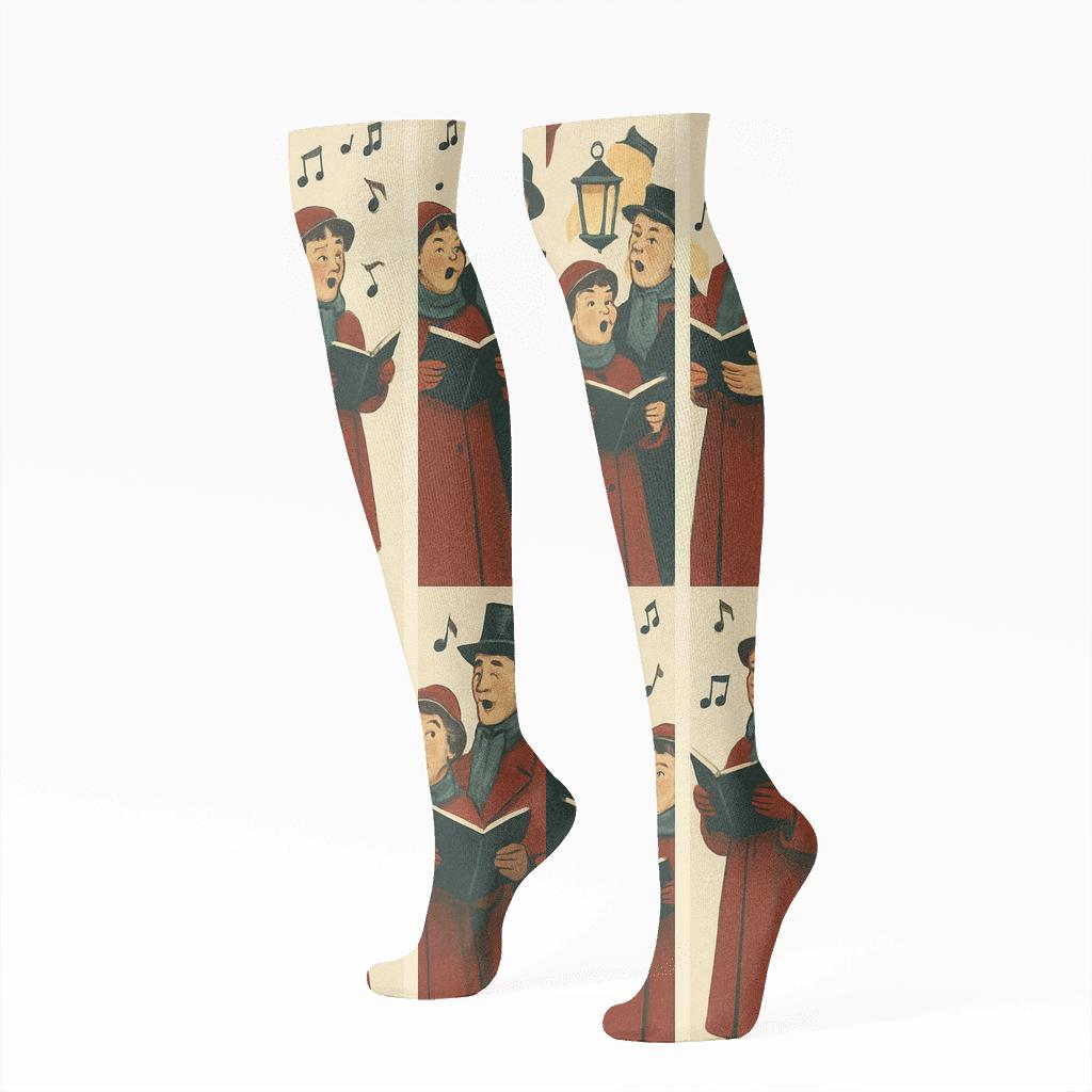 Caroling Choir Panel Xmas personalized knee-high socks