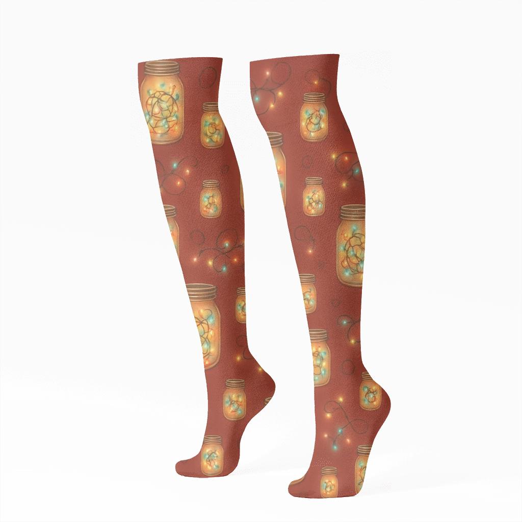 Playful Jar Cluster On Warm Cranberry unique graphic knee-high socks