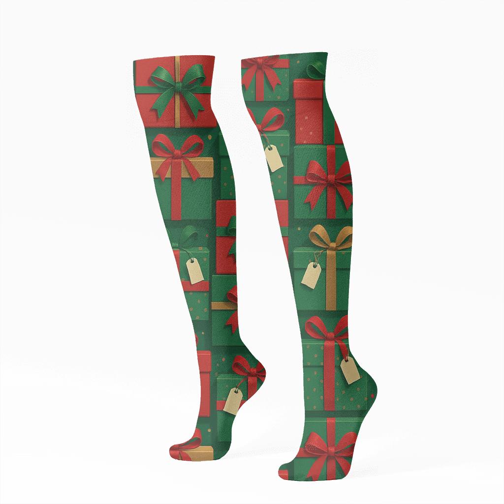 Tessellated Stack Of Presents Grid unique graphic knee-high socks