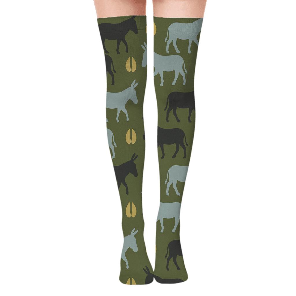 Ambling Donkey Stripe With Donkey comfortable cotton over-the-knee socks