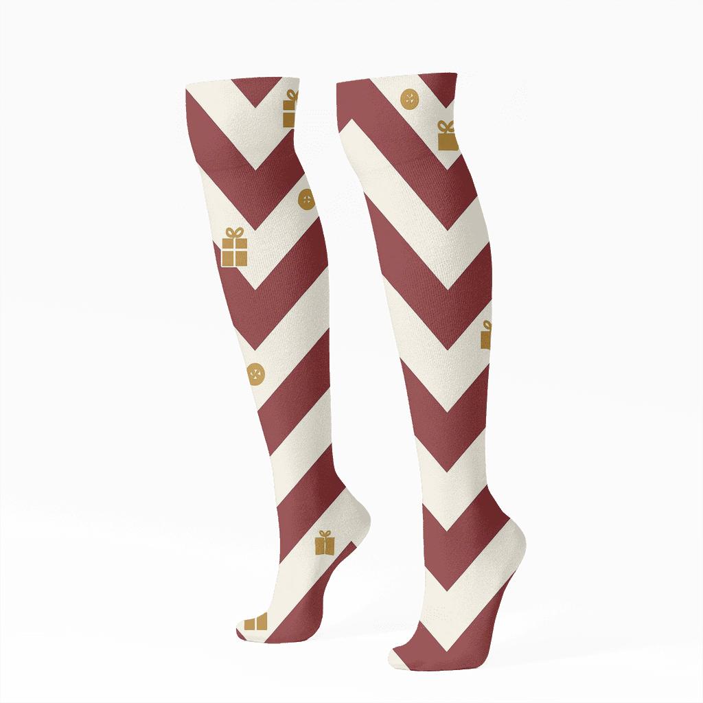 Ribbon Chevron With Presents Accent premium sports knee-high socks
