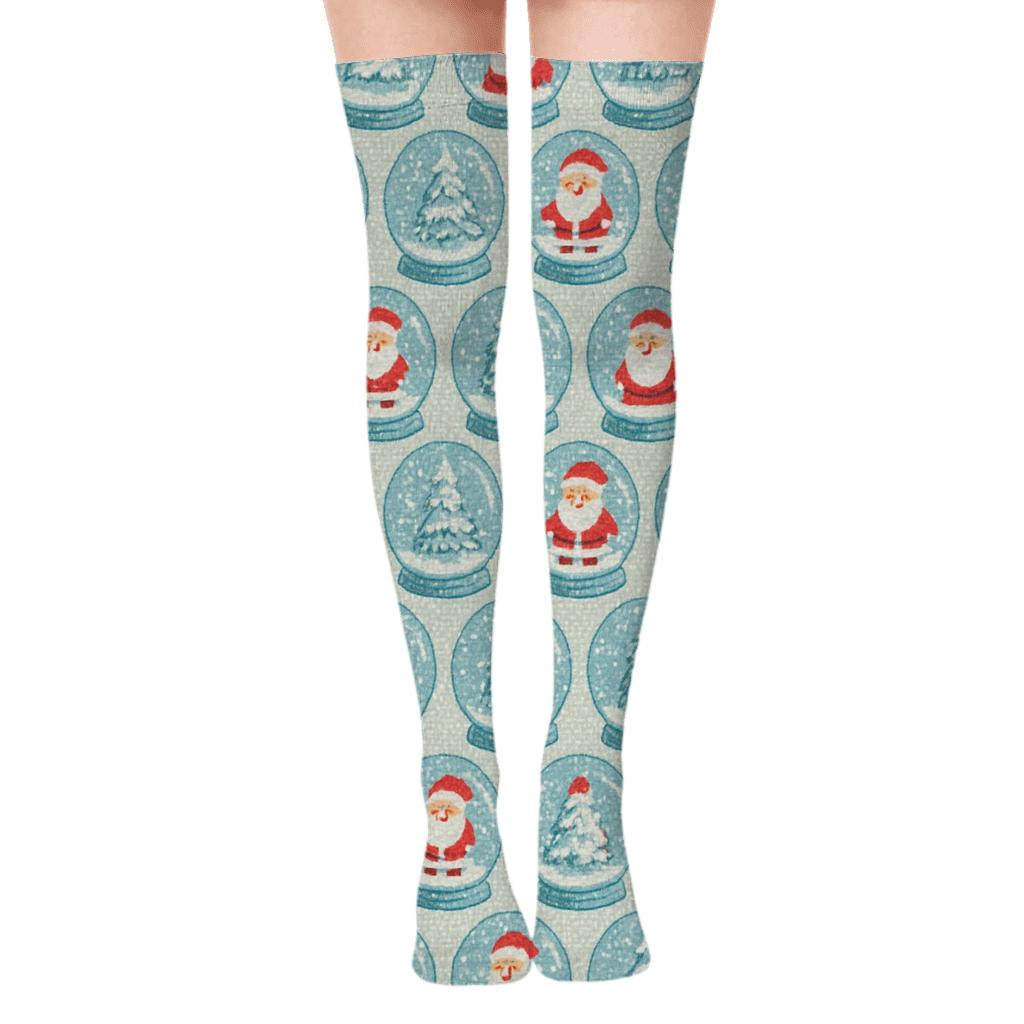 Snow Globe Micro Tile Holiday unique graphic over-the-knee socks
