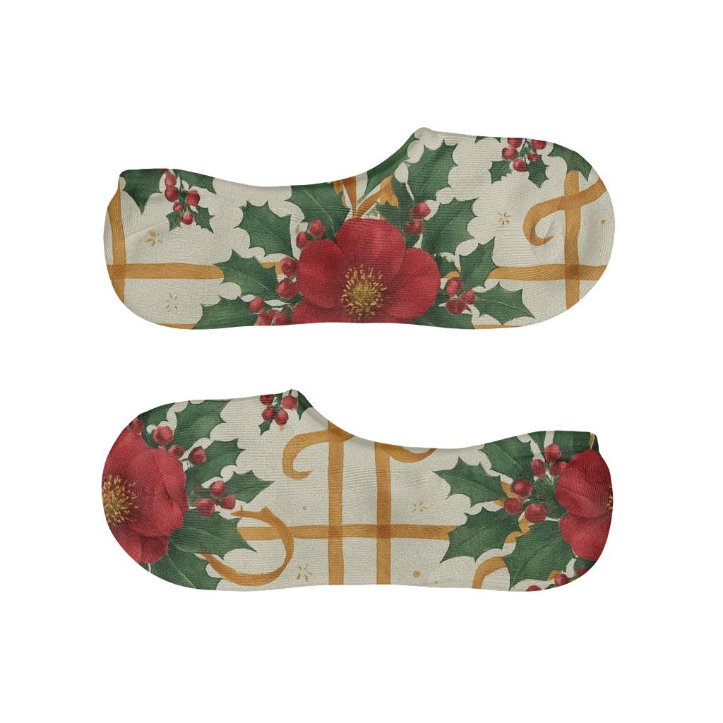 Holly Ribbon Rose Tartan breathable seamless no-show sockscustom no-show socks