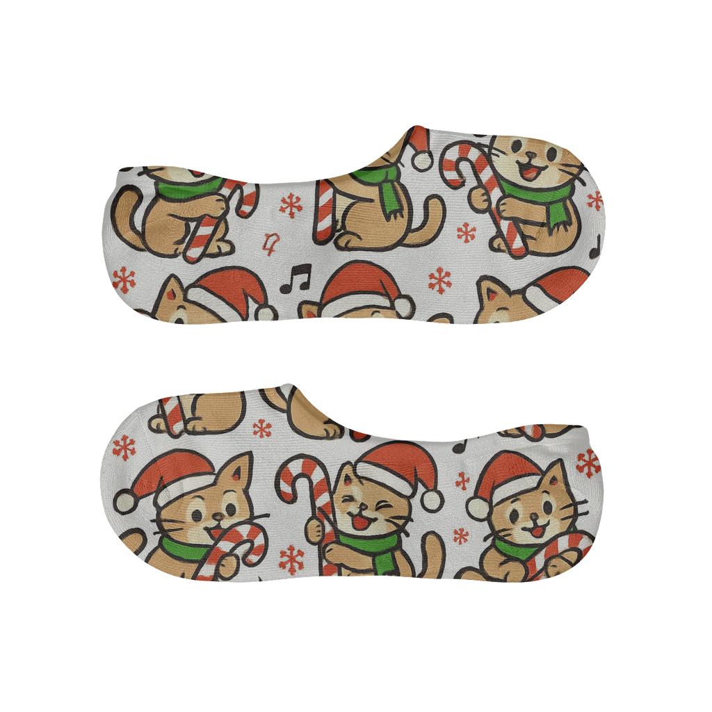 Candy Cane Caroling Cats Grid comfortable low-cut socks