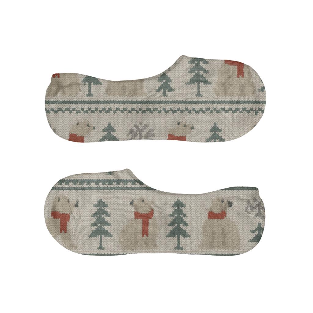 Nordic Knit Polar Bear Forest designer print no-show socks