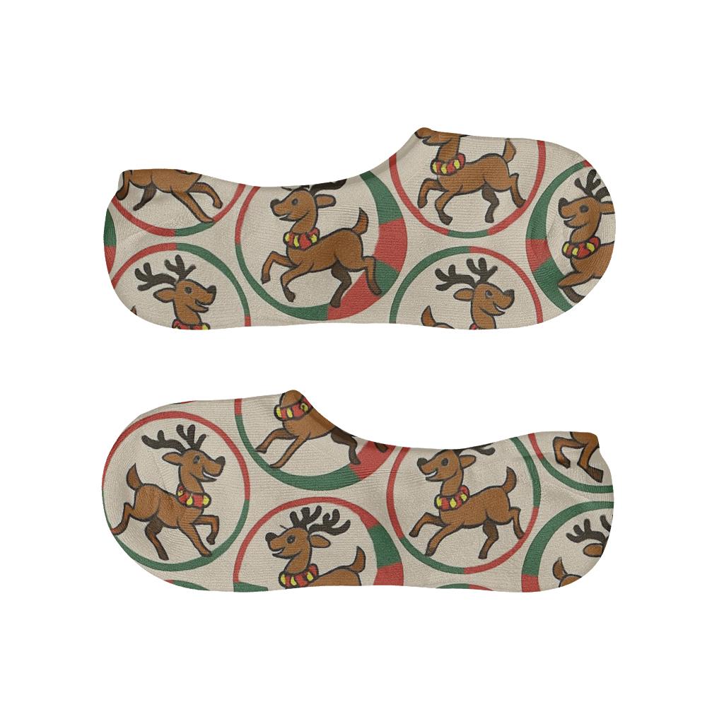 Reindeer Carousel Holiday Tiling soft cotton no-show socks