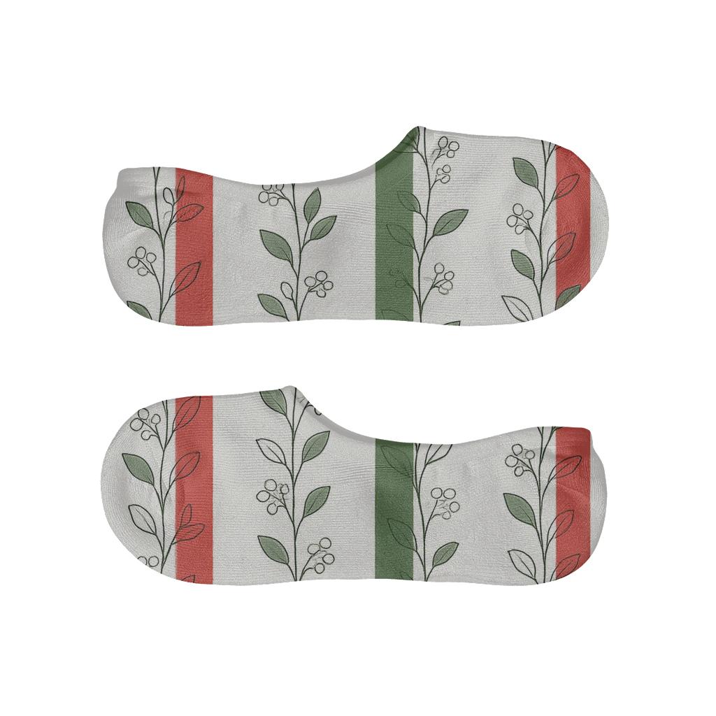 Candy Cane Mistletoe Vines low cut no-show socks