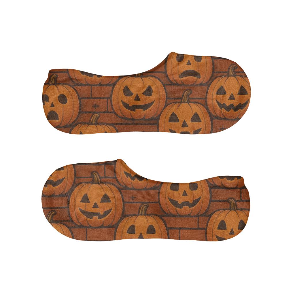 Stacked Jack O Lantern Brick Repeat On Orange Background personalized invisible socks