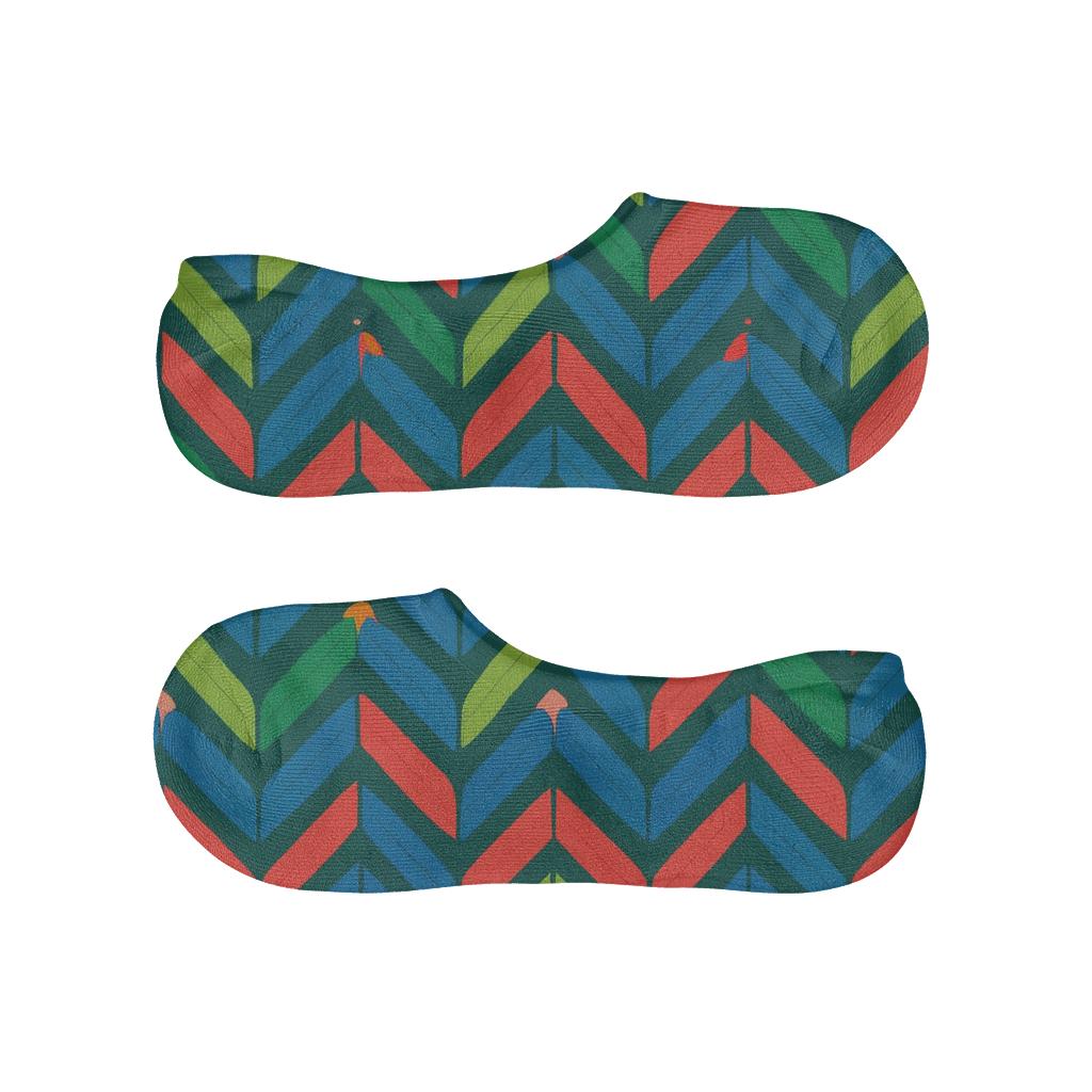 Parrot Plumage Chevron On Jungle Green designer printed no-show socks