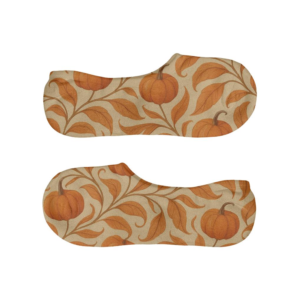 Autumn Pumpkin Leaf Swirl On Neutral Background soft cotton no-show socks