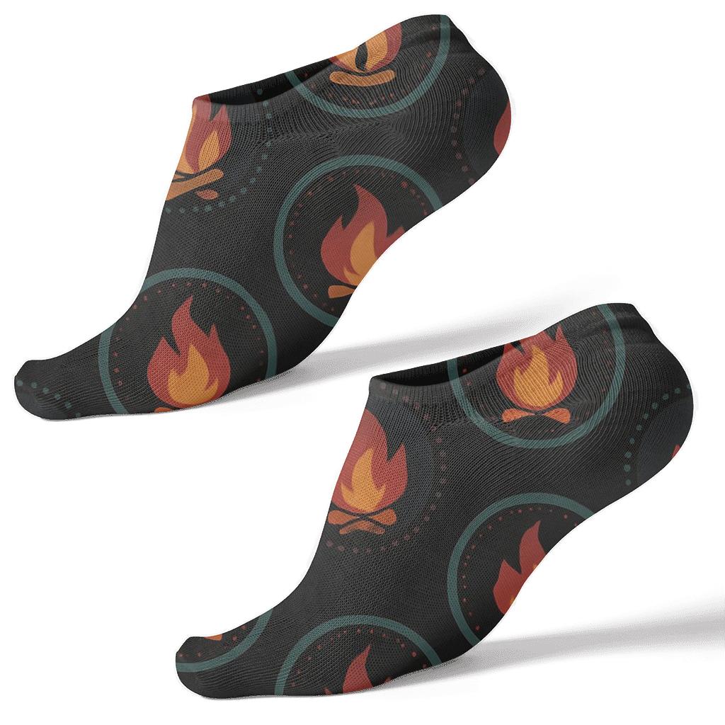 Plum Campfire Ring Medallions On Midnight Black stylish athletic ankle socks