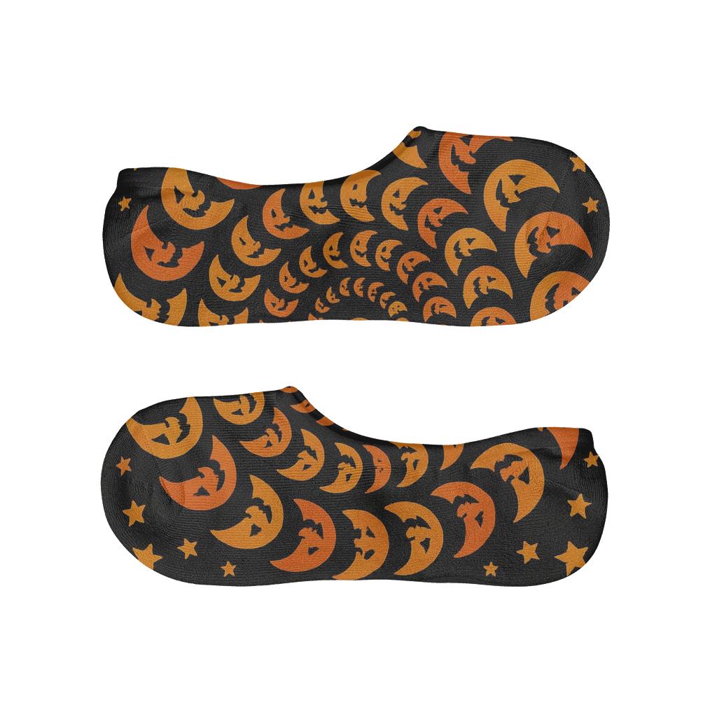 Crescent Pumpkin Moons Radial Rings On Black Background unique hidden socks