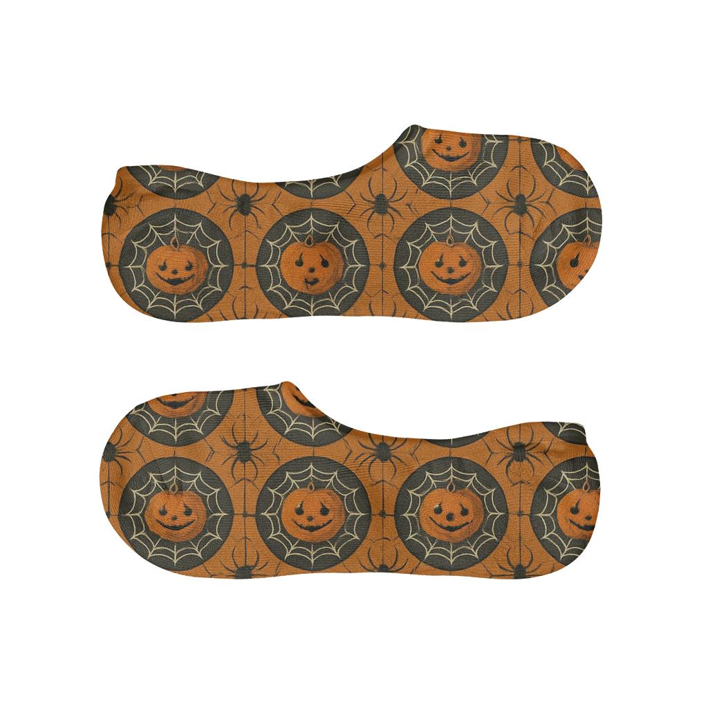 Spider Web Pumpkin Medallions On Orange Background soft cotton no-show socks