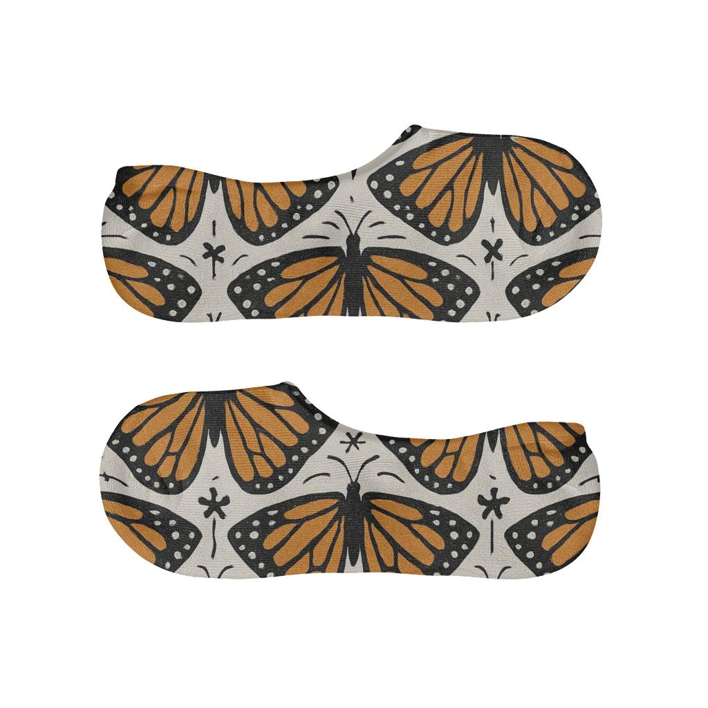 Monarch Wing Mosaic Parade designer print no-show socks