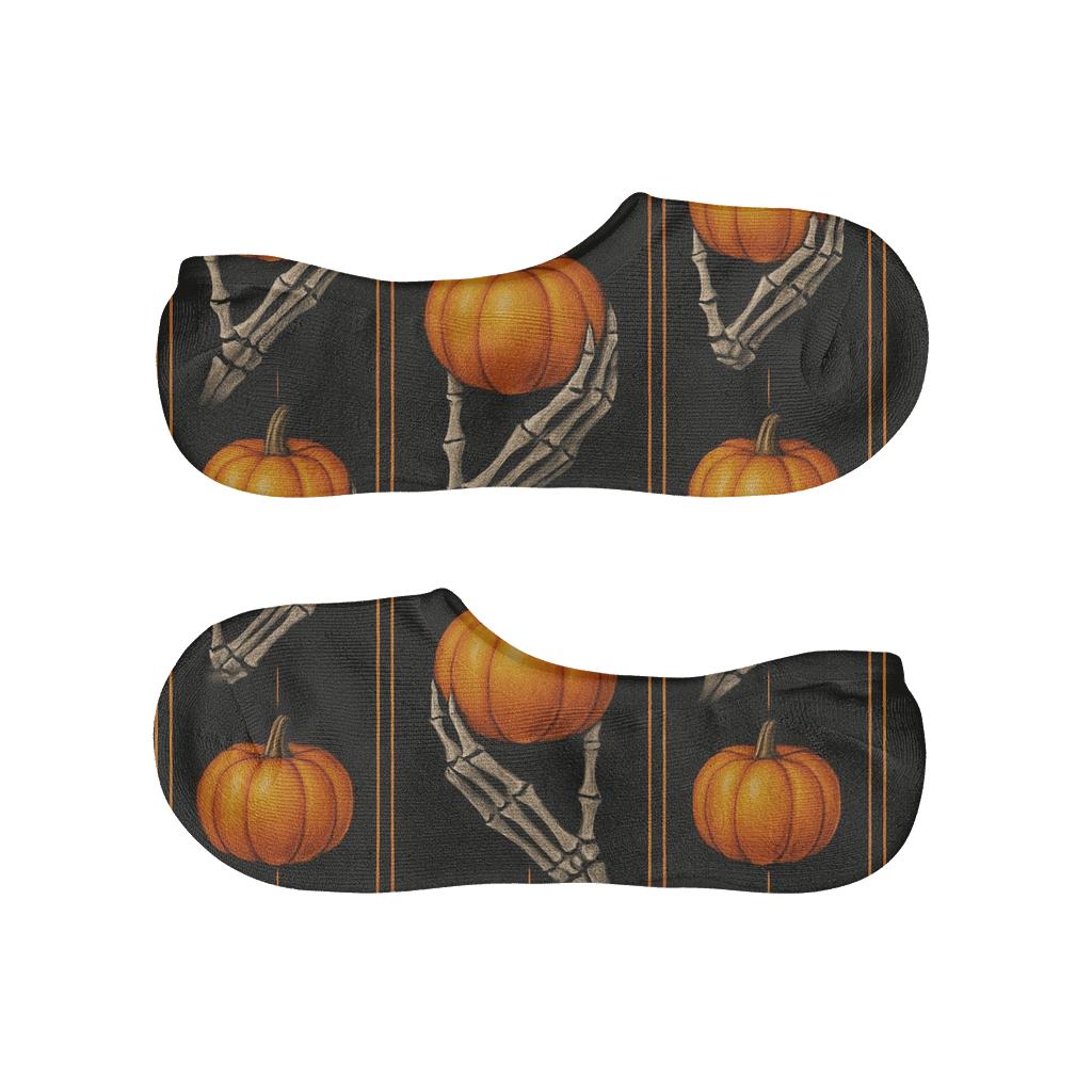 Skeleton Hand Pumpkin Stripe On Black Background trendy no-show sock styles