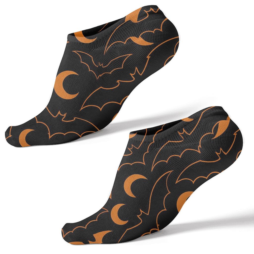 Flying Bat Silhouettes And Crescent Moons On Black Background comfortable cotton ankle socks