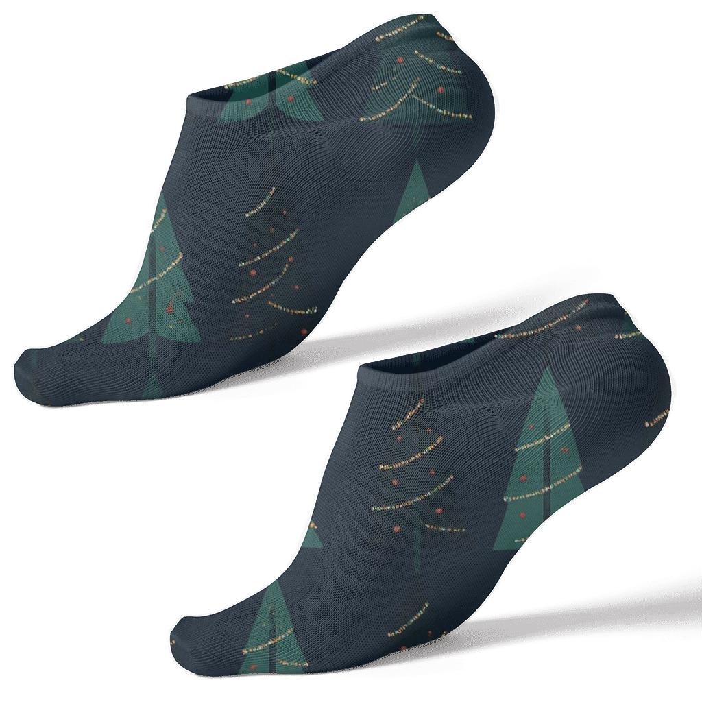Midnight Garland Grid With Christmas Tree Silhouettes soft everyday ankle socks