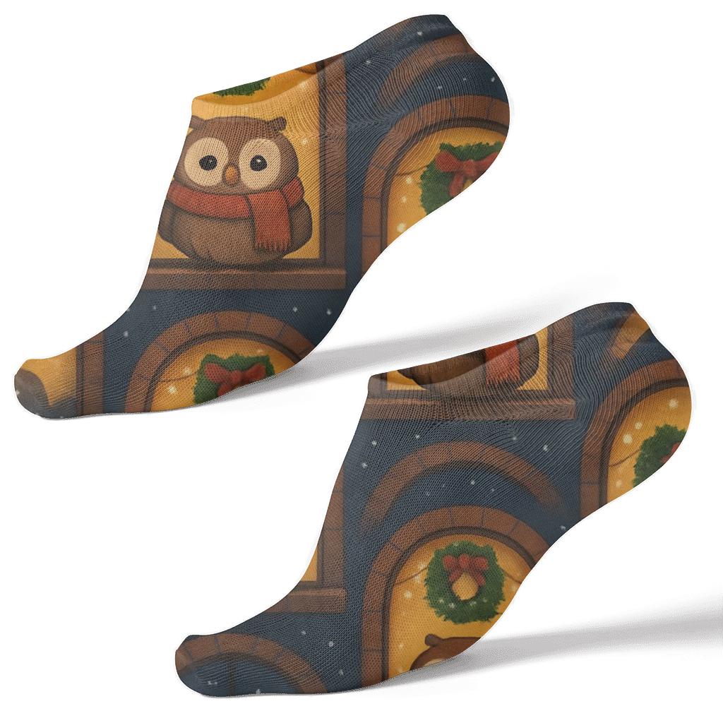 Owls In Christmas Village Windows personalized ankle socks