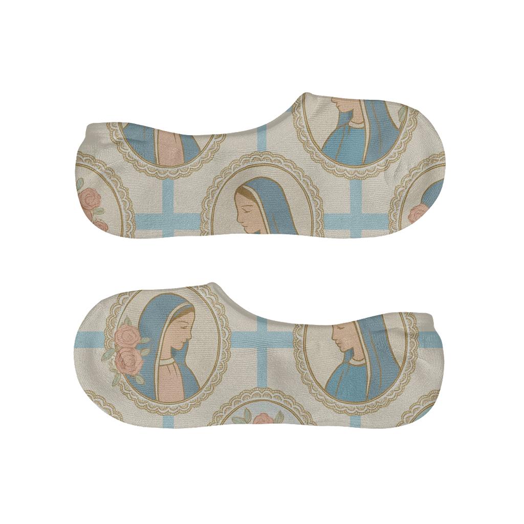 Mary Cameo Garland Grid On Linen Sky anti-slip no-show socks