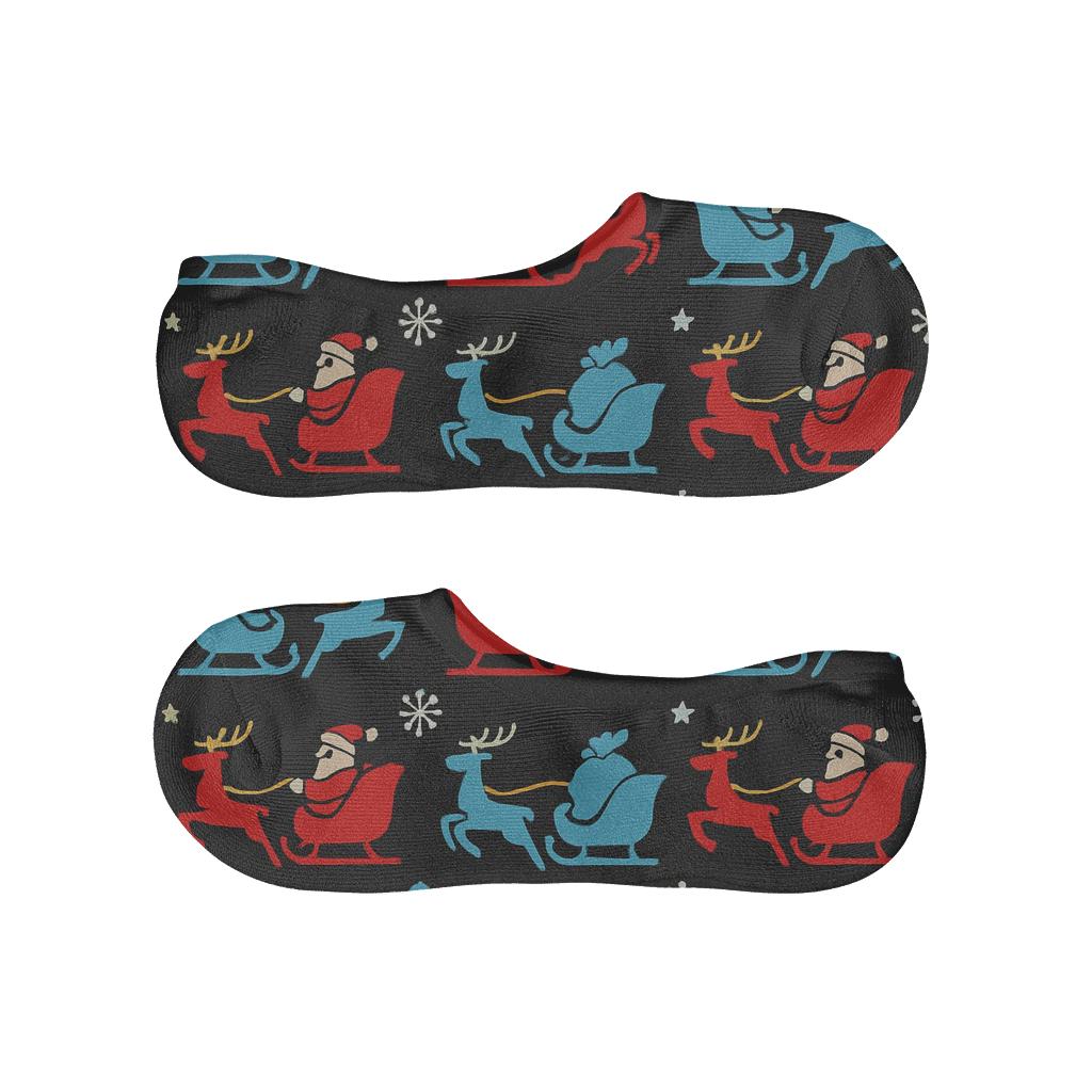 Midnight Sleigh Grid With Santa Claus Silhouettes comfortable low-cut socks