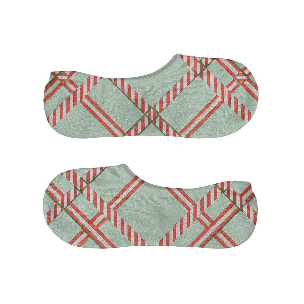 Striped Candy Cane Xmas Plaid low cut no-show socks