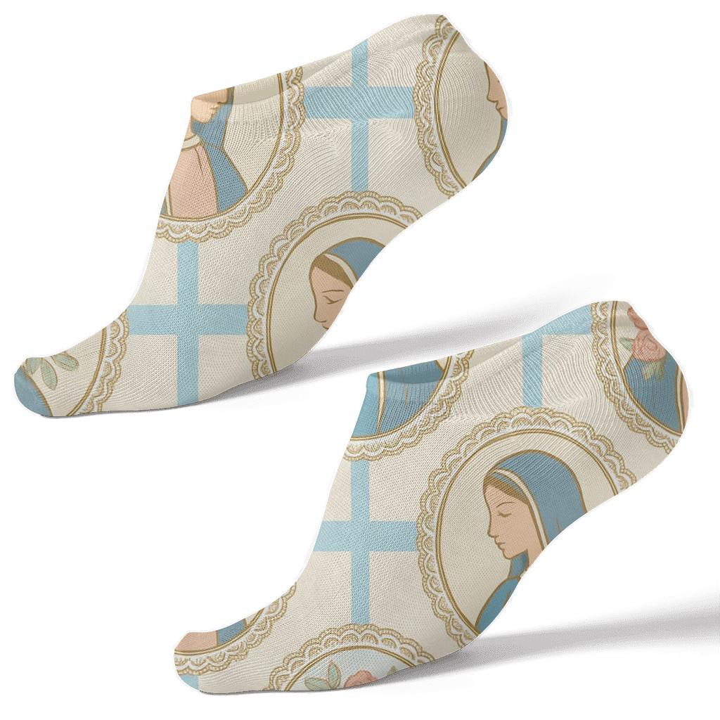 Mary Cameo Garland Grid On Linen Sky comfortable cotton ankle socks