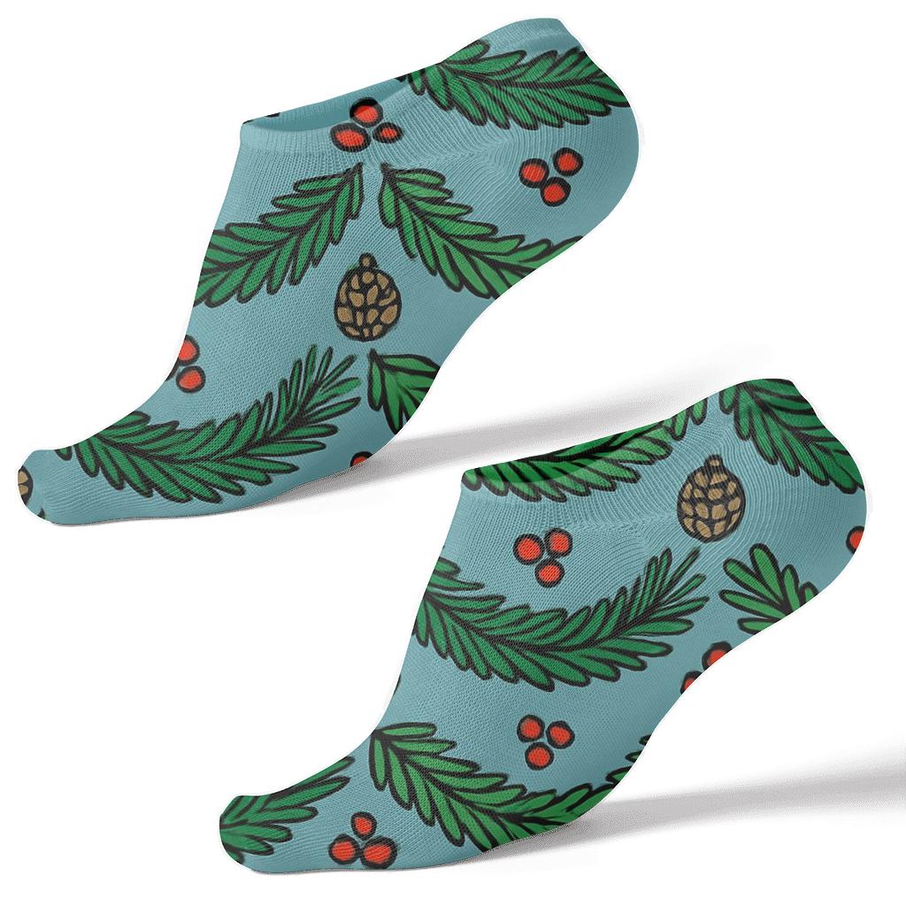 Golden Garland With Evergreen Branches Repeat designer print ankle socks