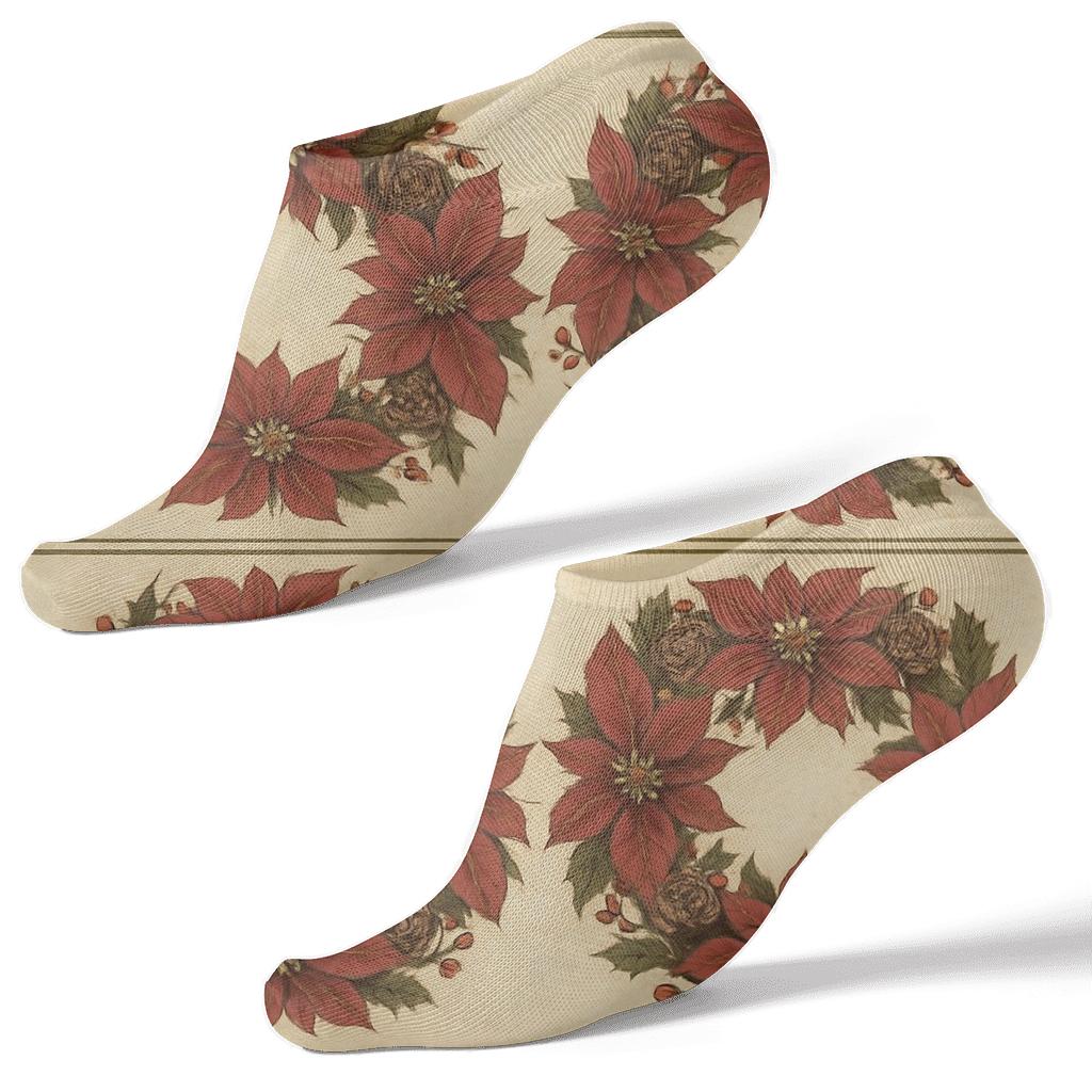Burgundy Poinsettia Wreath Bands stylish athletic ankle socks