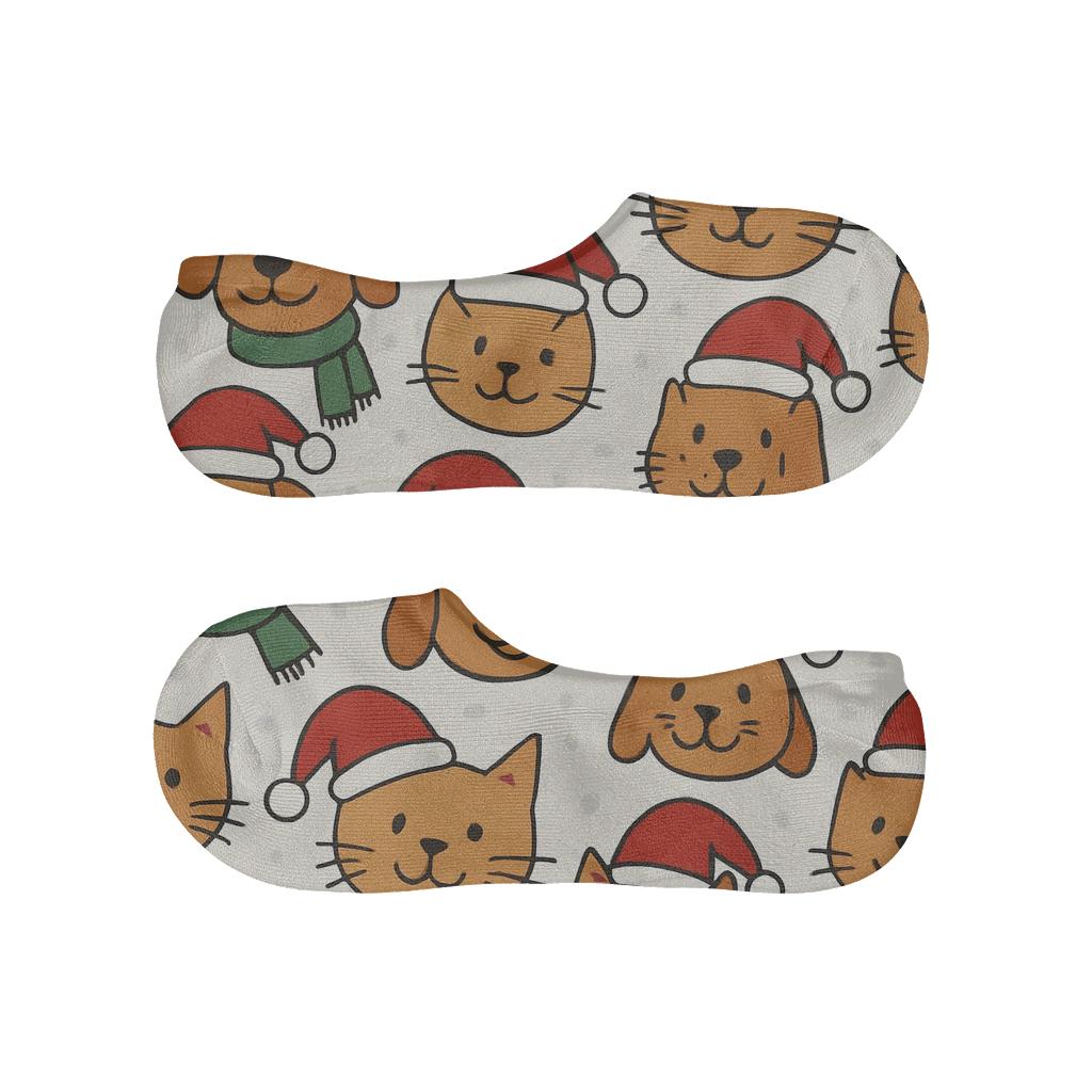 Holiday Pet In Santa Hats Pattern anti-slip no-show socks