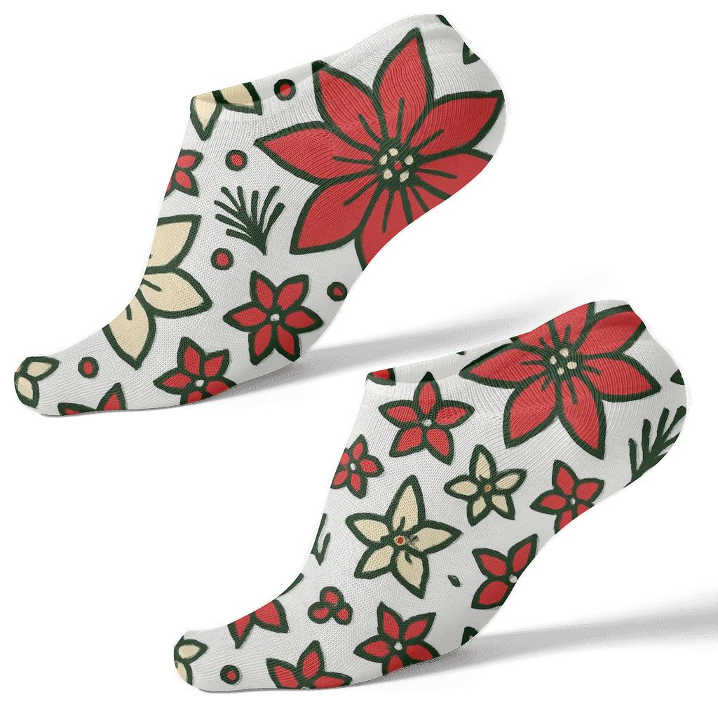 Evergreen Poinsettia Silhouette Scatter designer print ankle socks