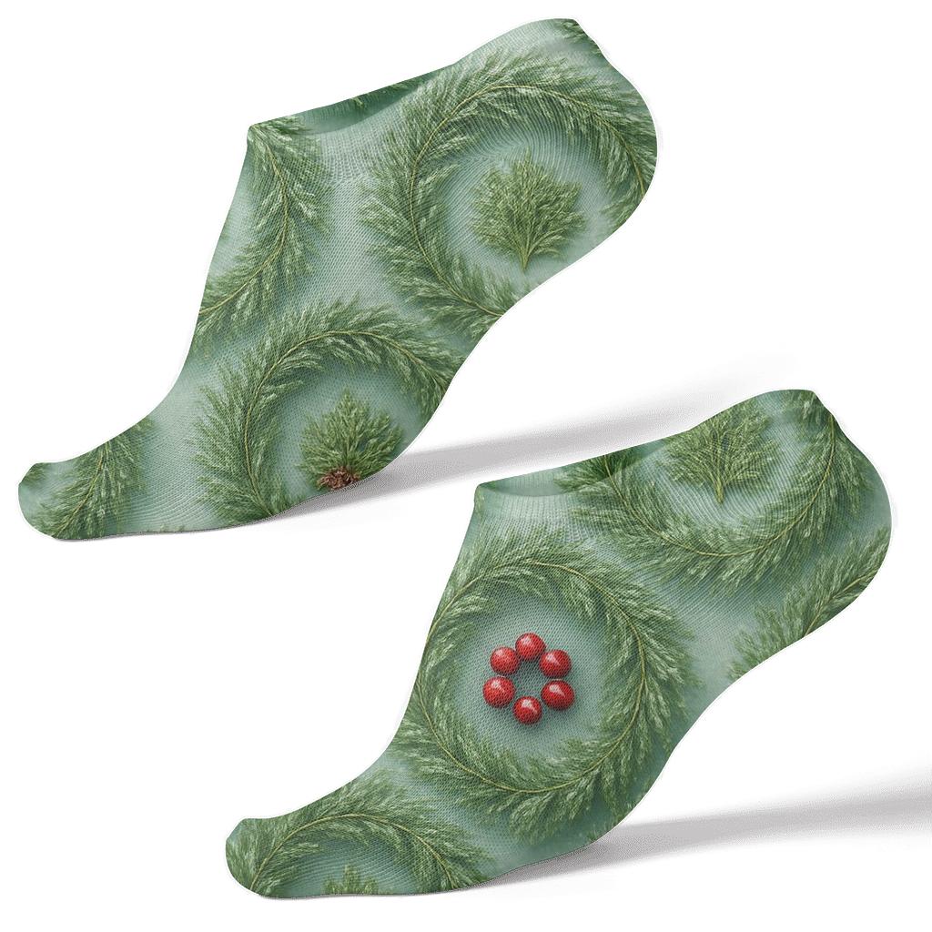 Frost-Glazed Wreaths Evergreen-branches Mosaic custom ankle socks